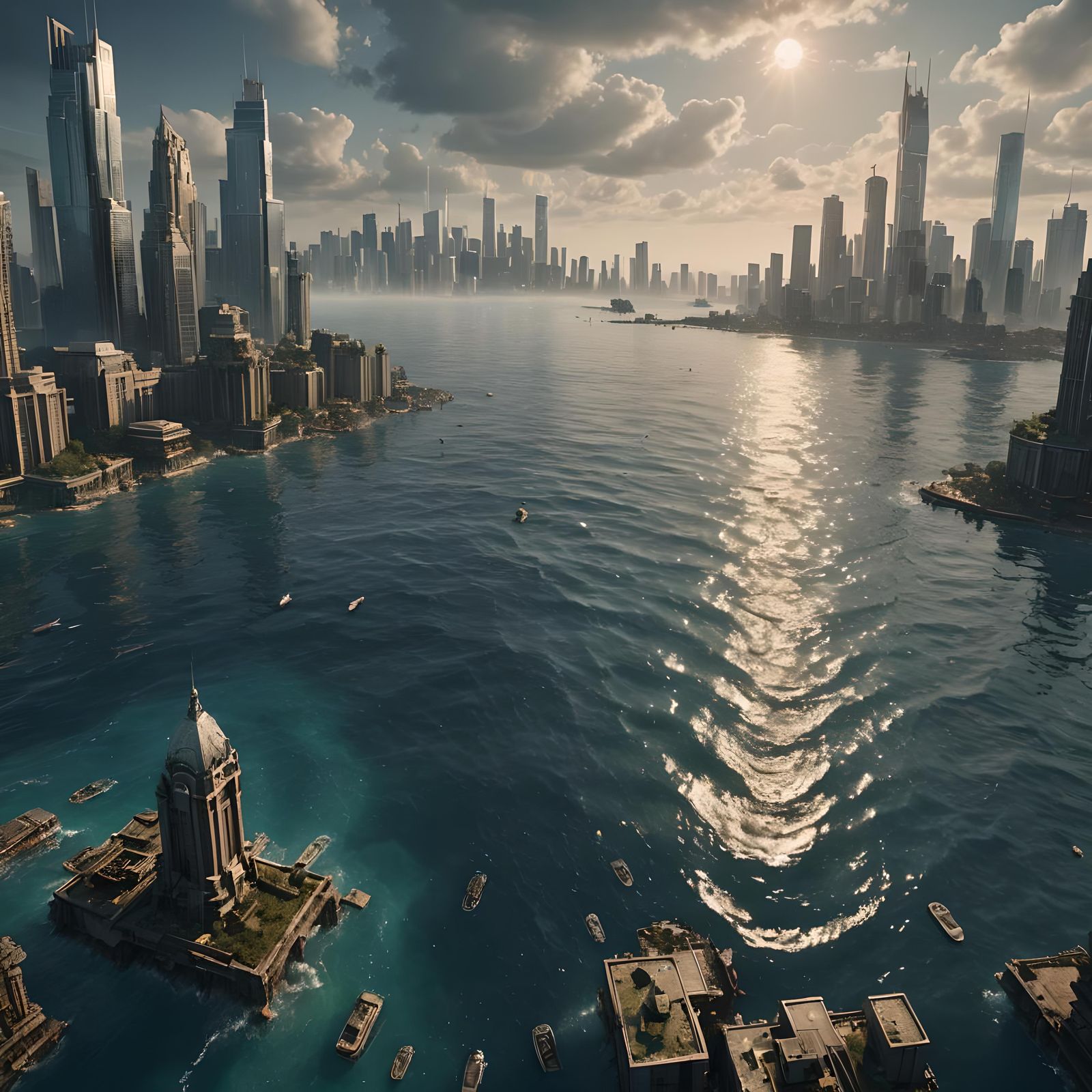 Sunken Skyscrapers on Ocean Horizon