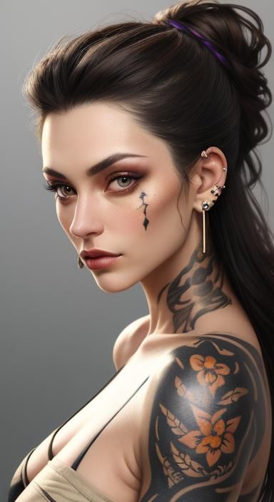 Brunette with Piercings: Vibrant Oil Portrait