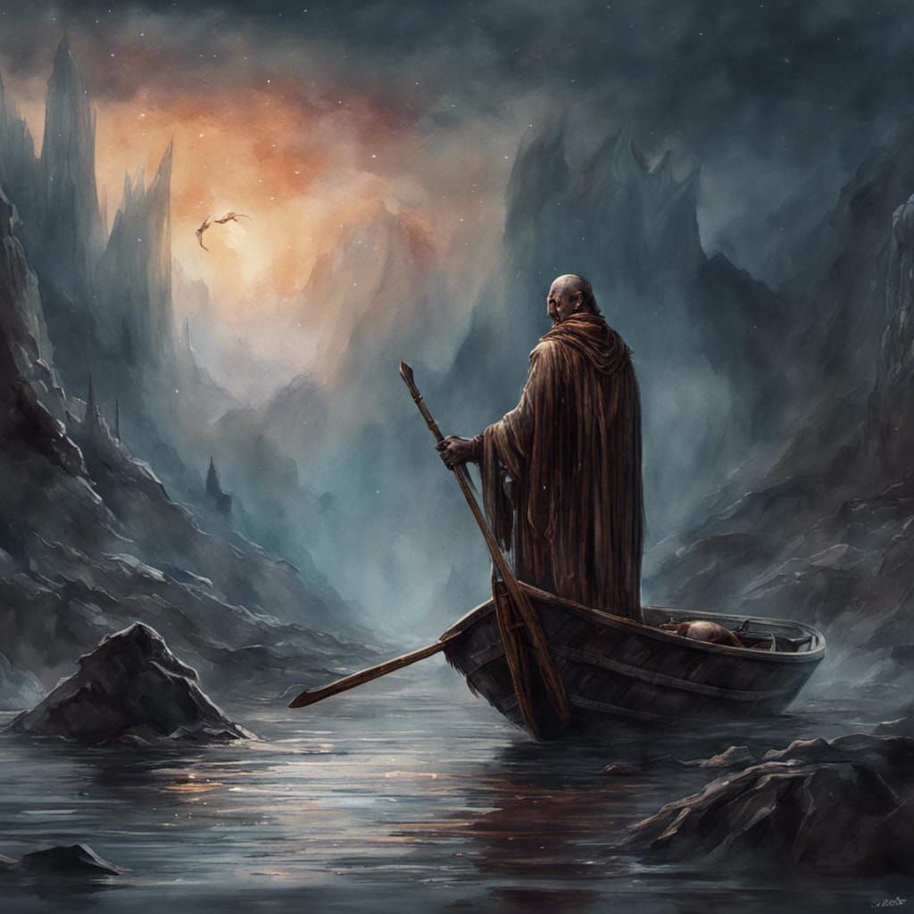 Charon the Ferryman: A Watercolour Painting