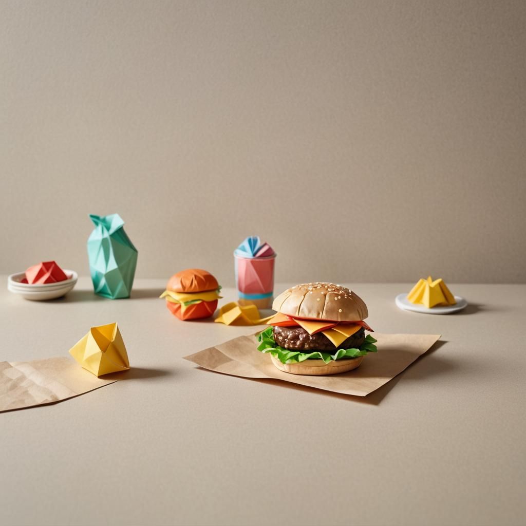 Origami Hamburger Papercraft in Japanese Style