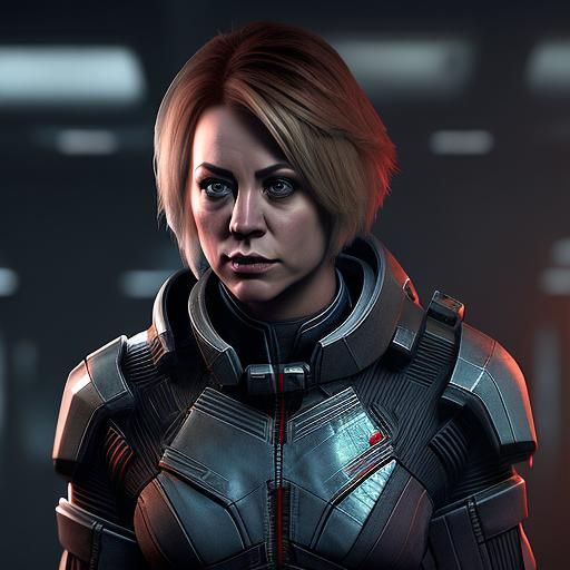 Kaley Cuoco as Commander Shepard in Mass Effect