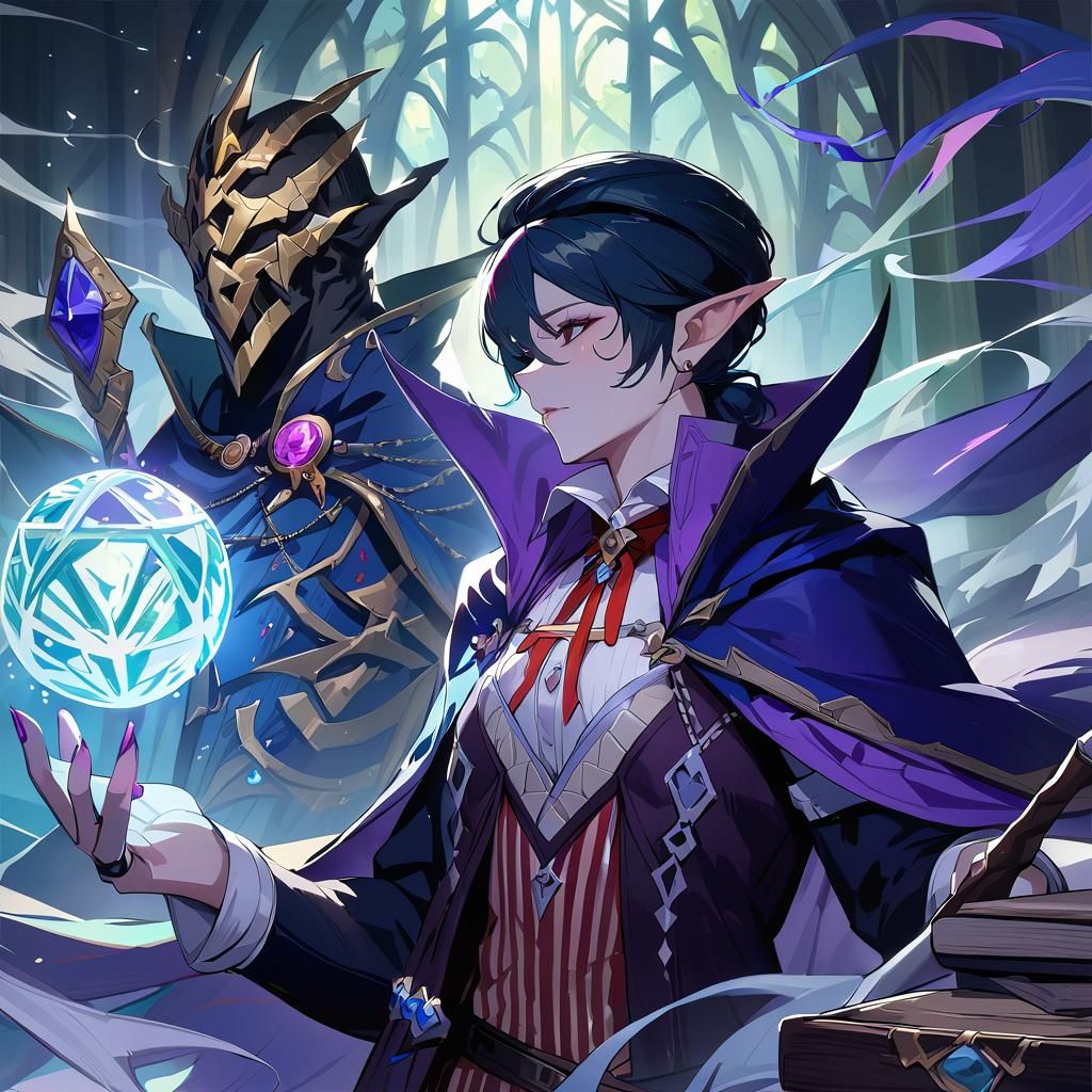 Half-Drow Sorcerer in Anime Style