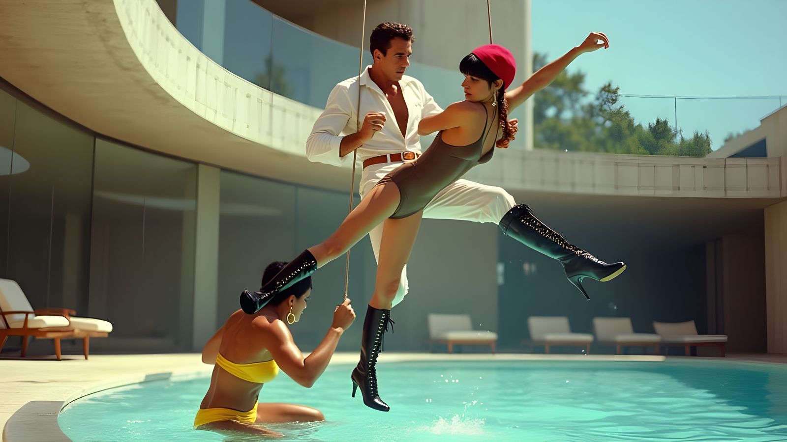 James Bond Suspended in Mid-Air Lock by Bambi in a Modern Po...