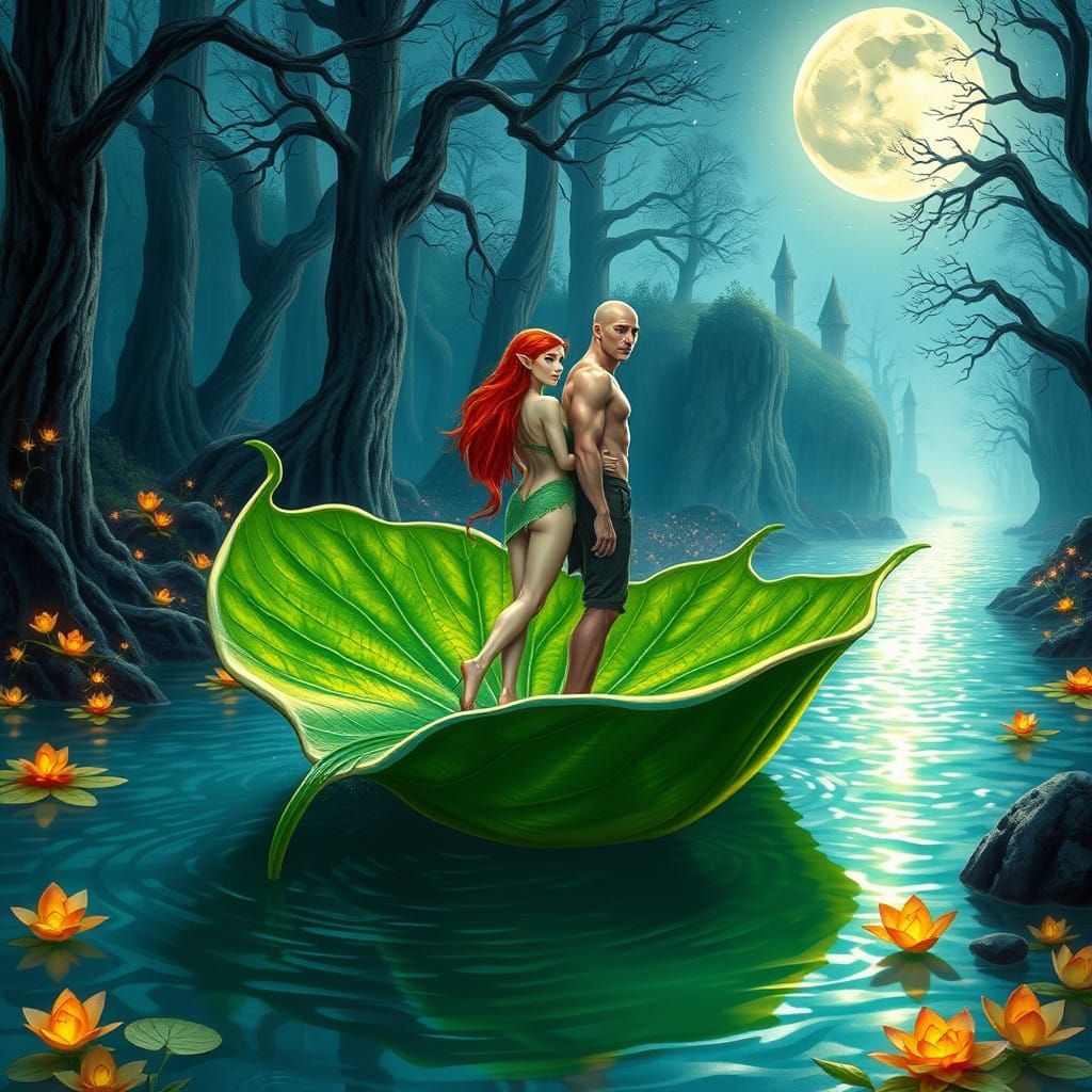 Ethereal Elves on a Vibrant Emerald Leaf