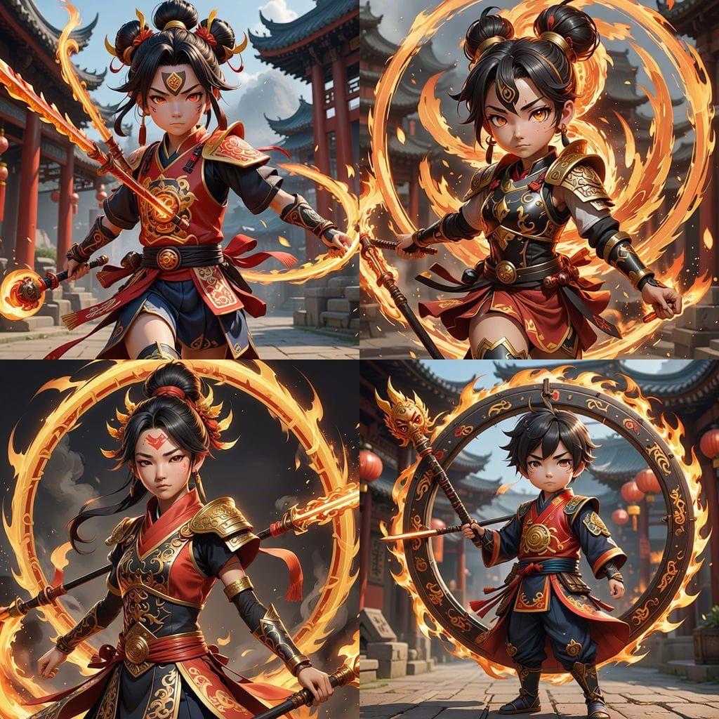 Chinese Mythology God Nezha in Cyberpunk-Inspired Armor