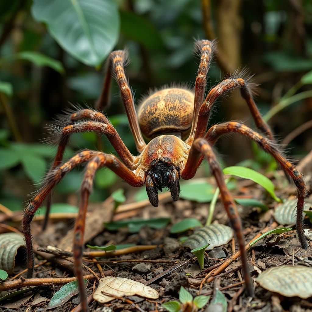 Giant Brown Spider in Congo Jungle