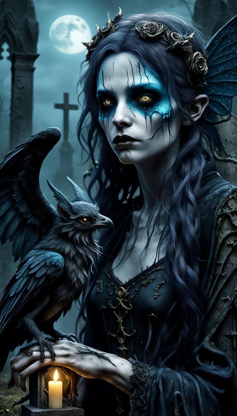 Dark Fae Feast in Abandoned Gothic Graveyard