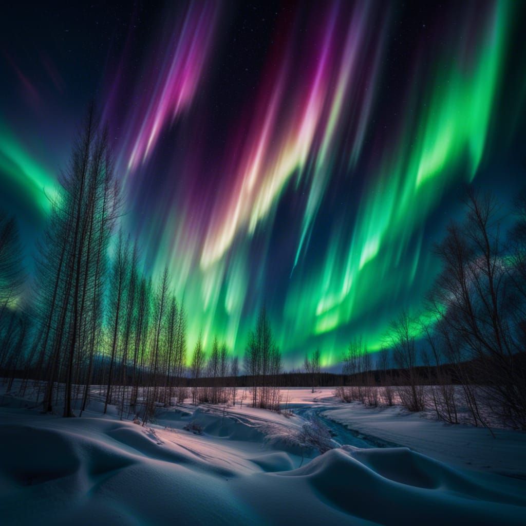 Vibrant Aurora Borealis Lights Dance in Night Sky