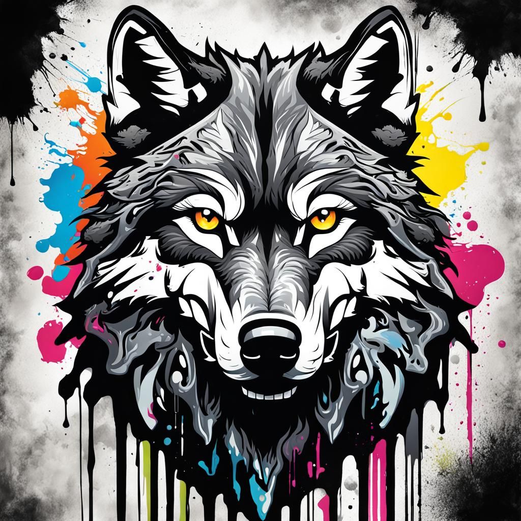 Outlaw Wolf Poster in Graffiti Art Style