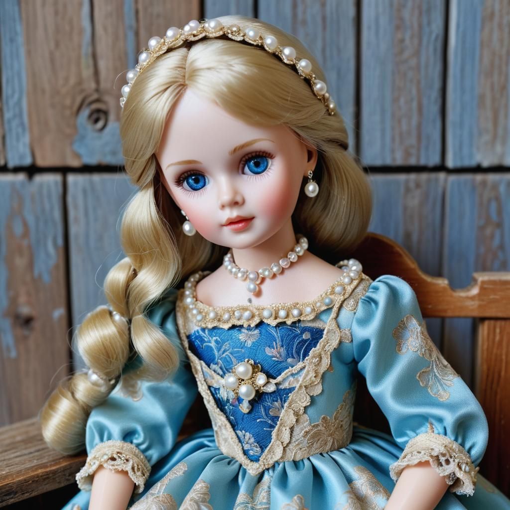 Ash Blonde Doll in Brocade Gown, Blue Eyes