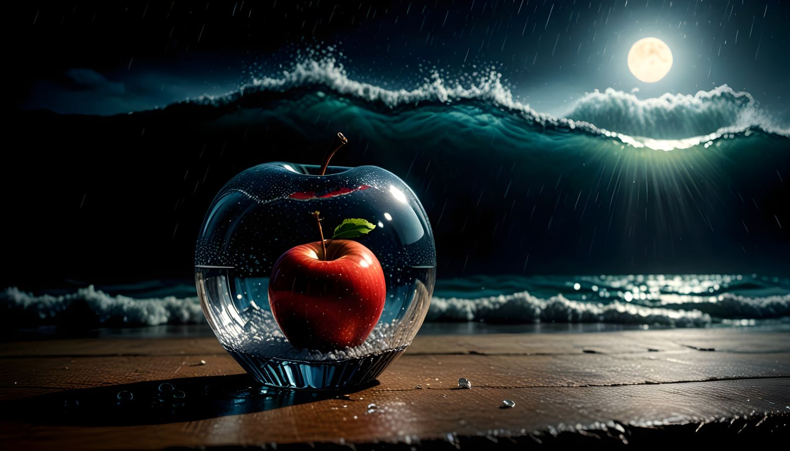 Stormy Sea in Glass Apple: Pointillism Double Exposure