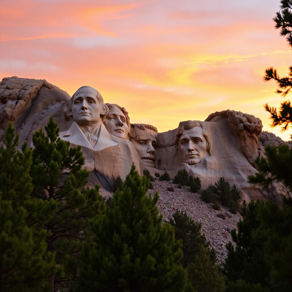 Majestic Golden Sunrise Illuminates Mount Rushmore in Splend...