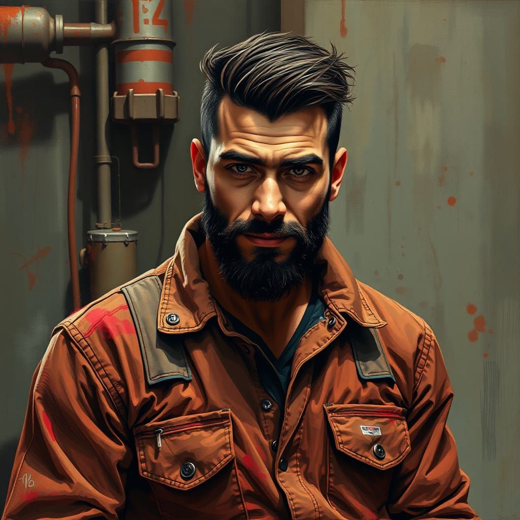 Handsome Man in Coveralls: Contemporary Figurative Portrait