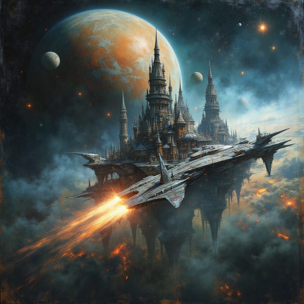 Futuristic Spacecraft Approaches Intergalactic Station