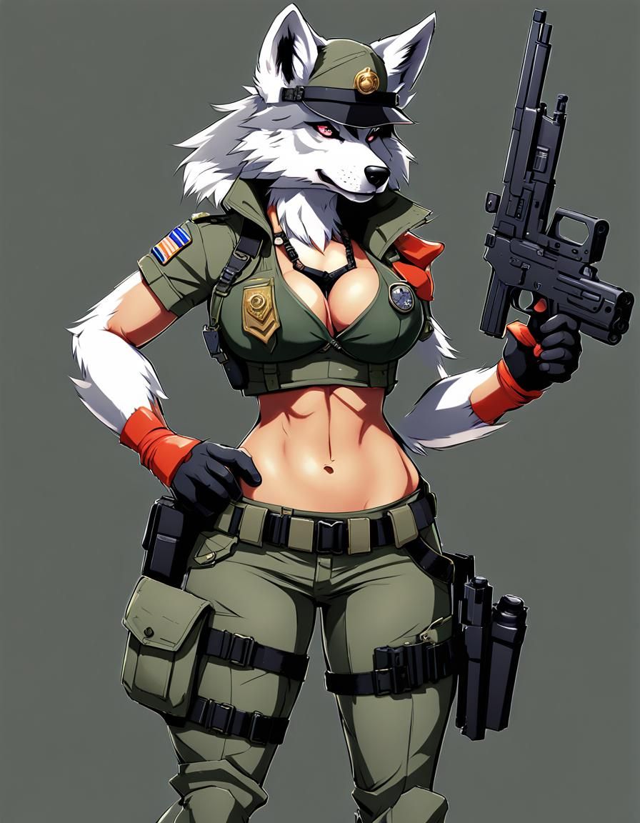 Anthro Wolf Woman in Military Gear