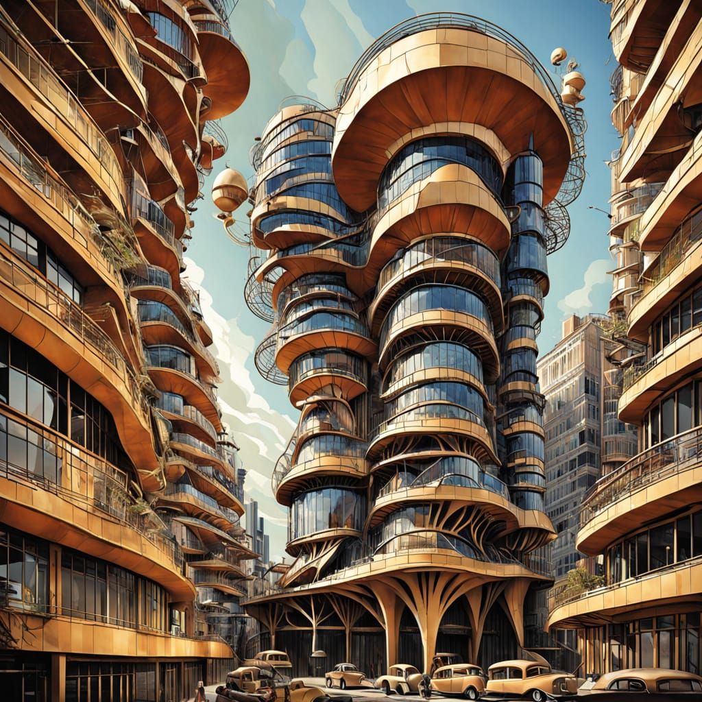 Deconstructivist Megastructure in Art Nouveau Style