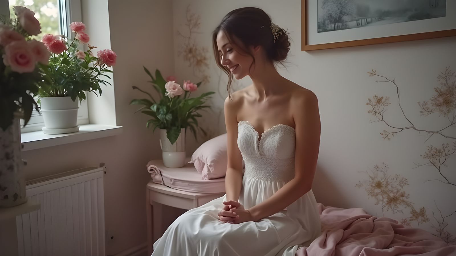 Romantic Portrait of Smiling Woman in Dress