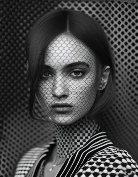 Checkerboard Portrait in Realistic Pastel Line Art