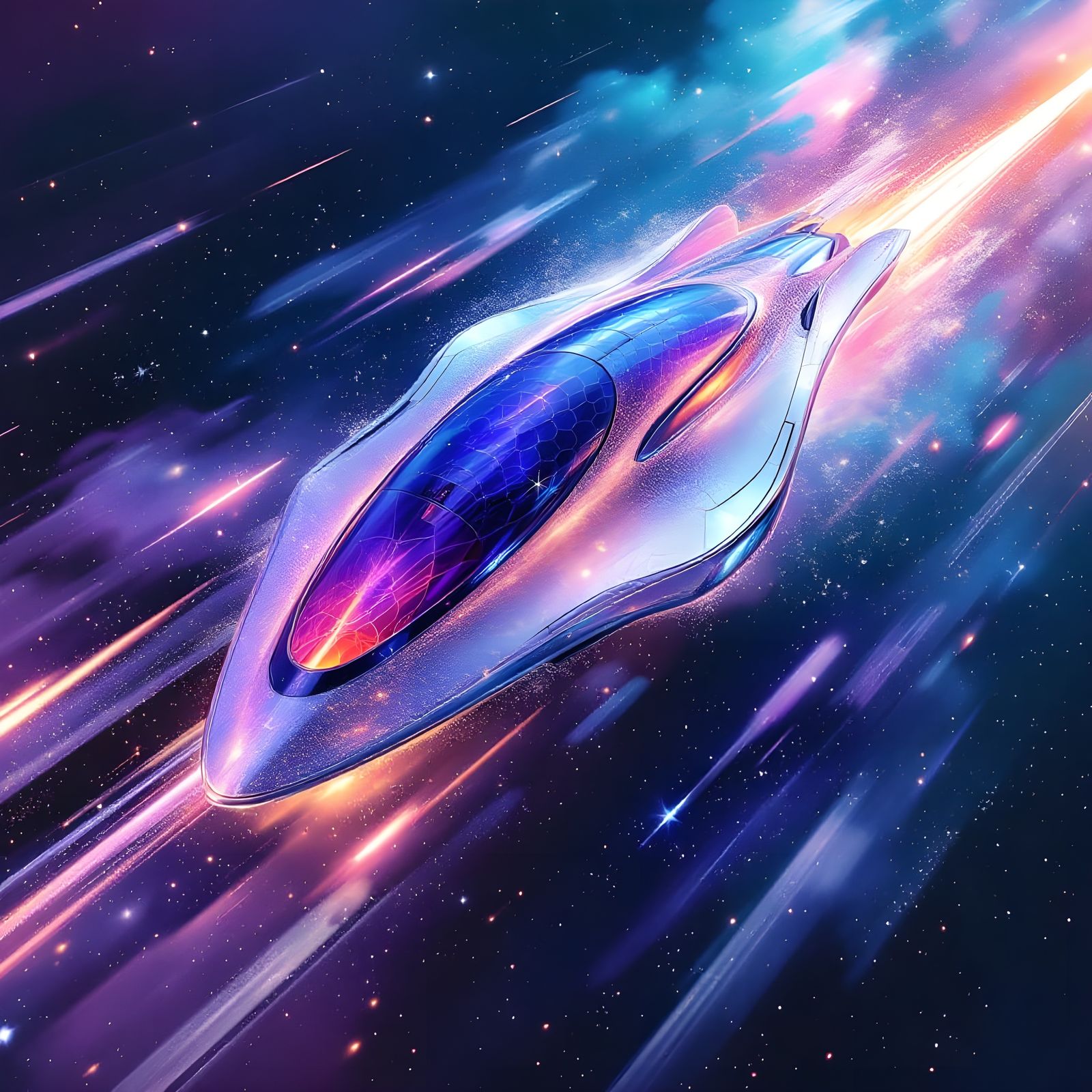 Surreal Spacecraft Blends into Nebula in Shimmering Chrome