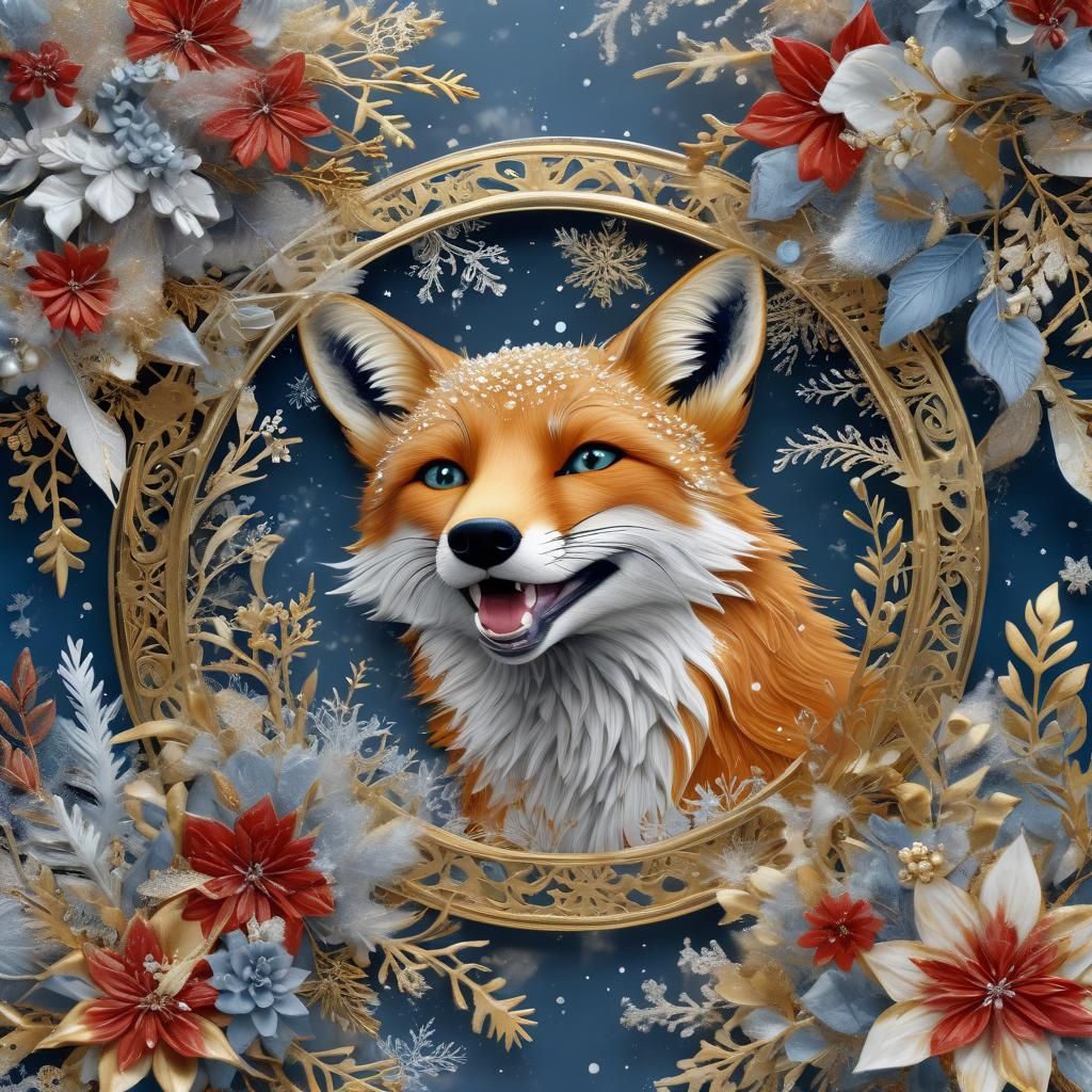Festive Red Fox in Winter Wonderland