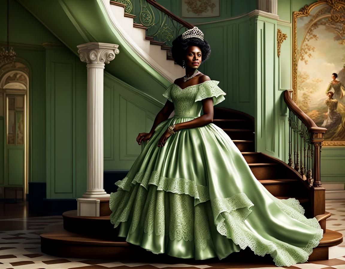 African American Woman in Robe 'a Inglaise Dress