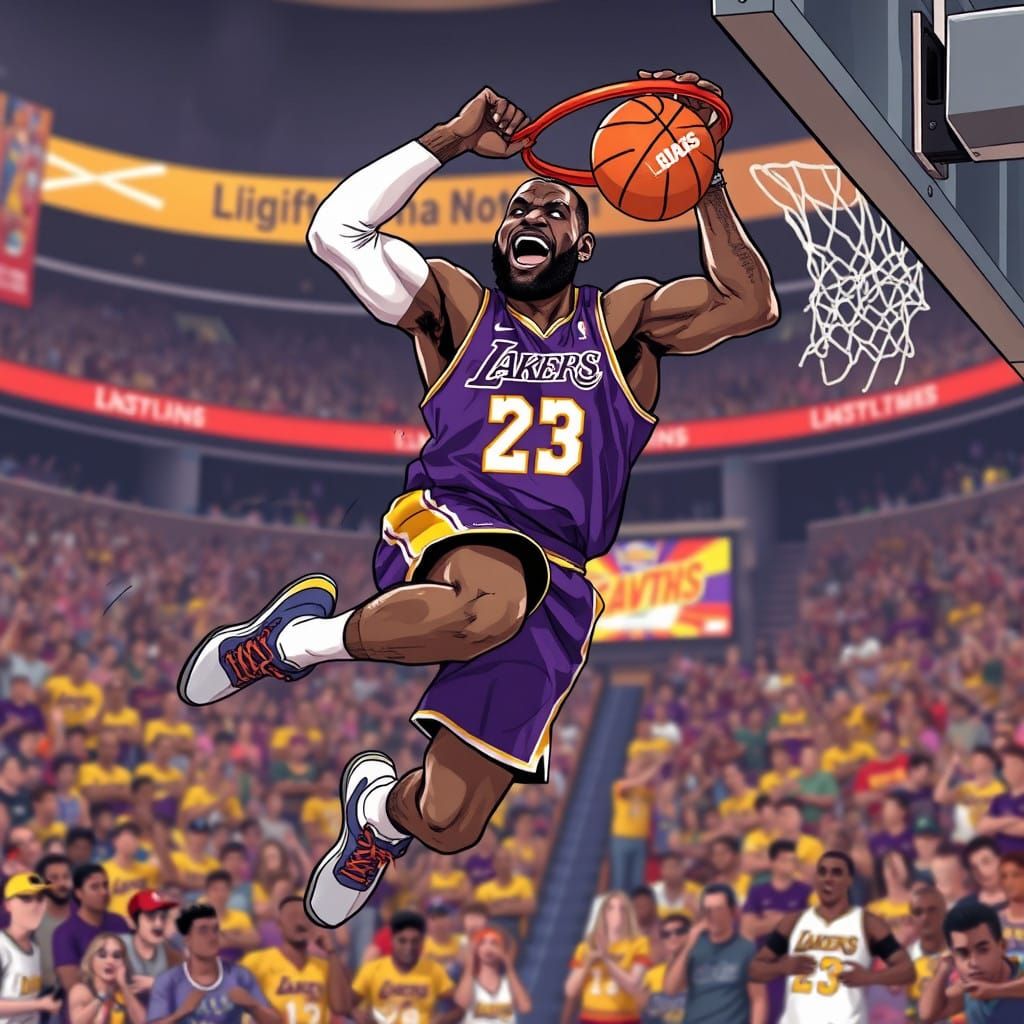 Lebron James Soars Through the Air in a Powerful NBA Dunk