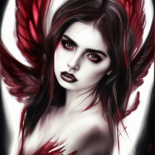Fallen Angel Ana de Armas in Dark Fantasy Art