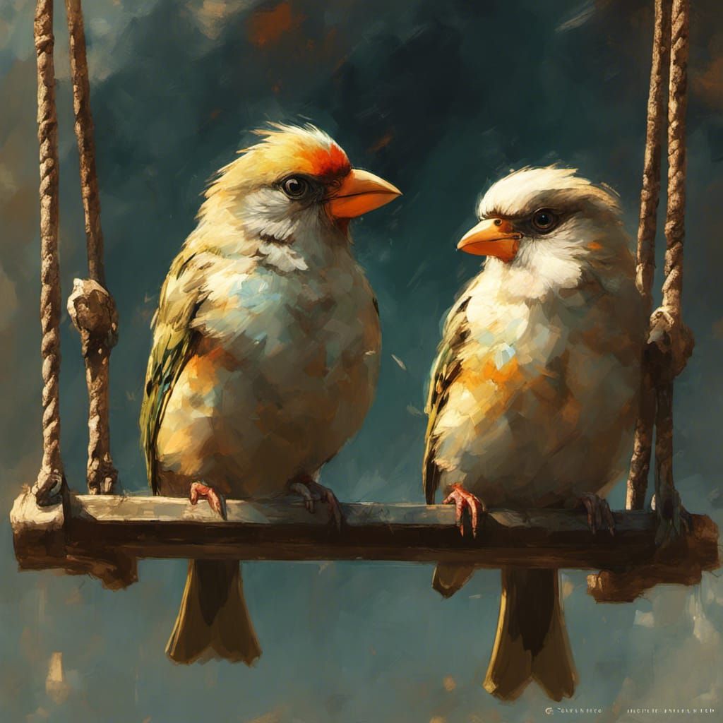 ๐ฆ๐ฆ Two Agapornis lovebirds sitting on a swing ๐ฉโโค๏ธโ๐จ