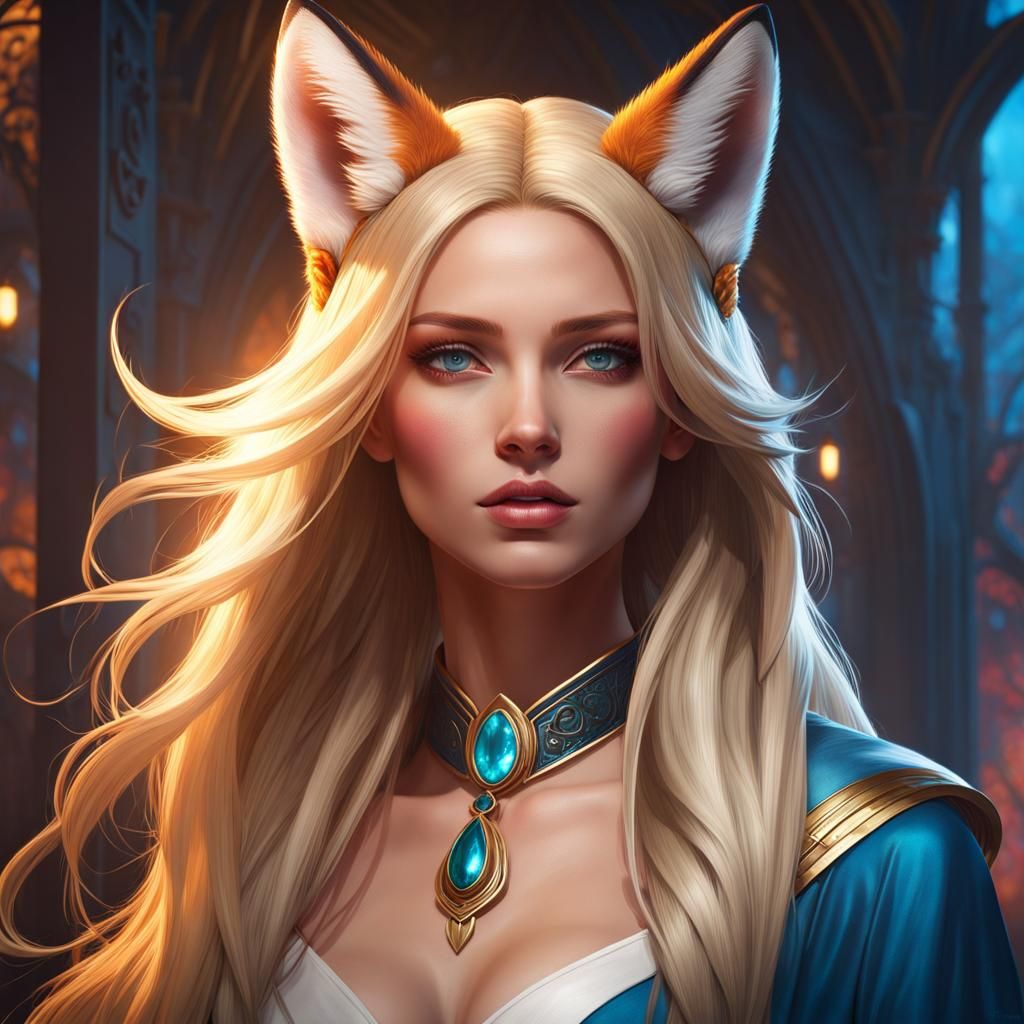 Fox-Eared Woman: Hyperdetailed Fantasy Portrait