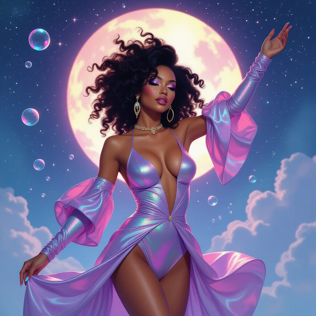 Glamorous Diva Dancing in Starlit Cosmos