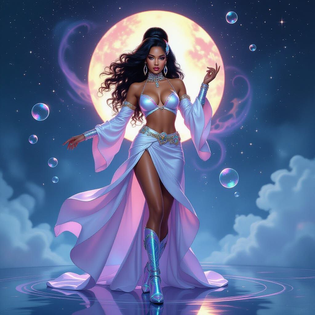 Glamorous Diva Dancing in a Neon Lit Cosmos