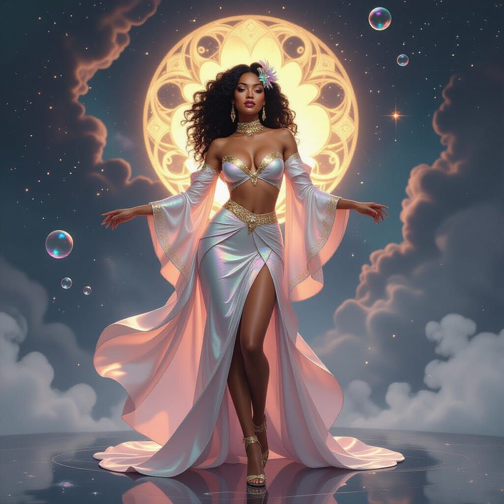 Futuristic Diva Dancing in Starry Cosmos