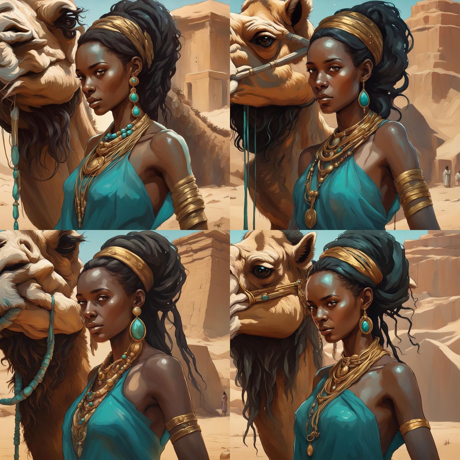 Midianite Woman Portrait with Camel, Hyperdetailed Art