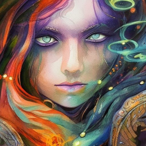 Mystic Witch Woman as Impasto Gouache Painting