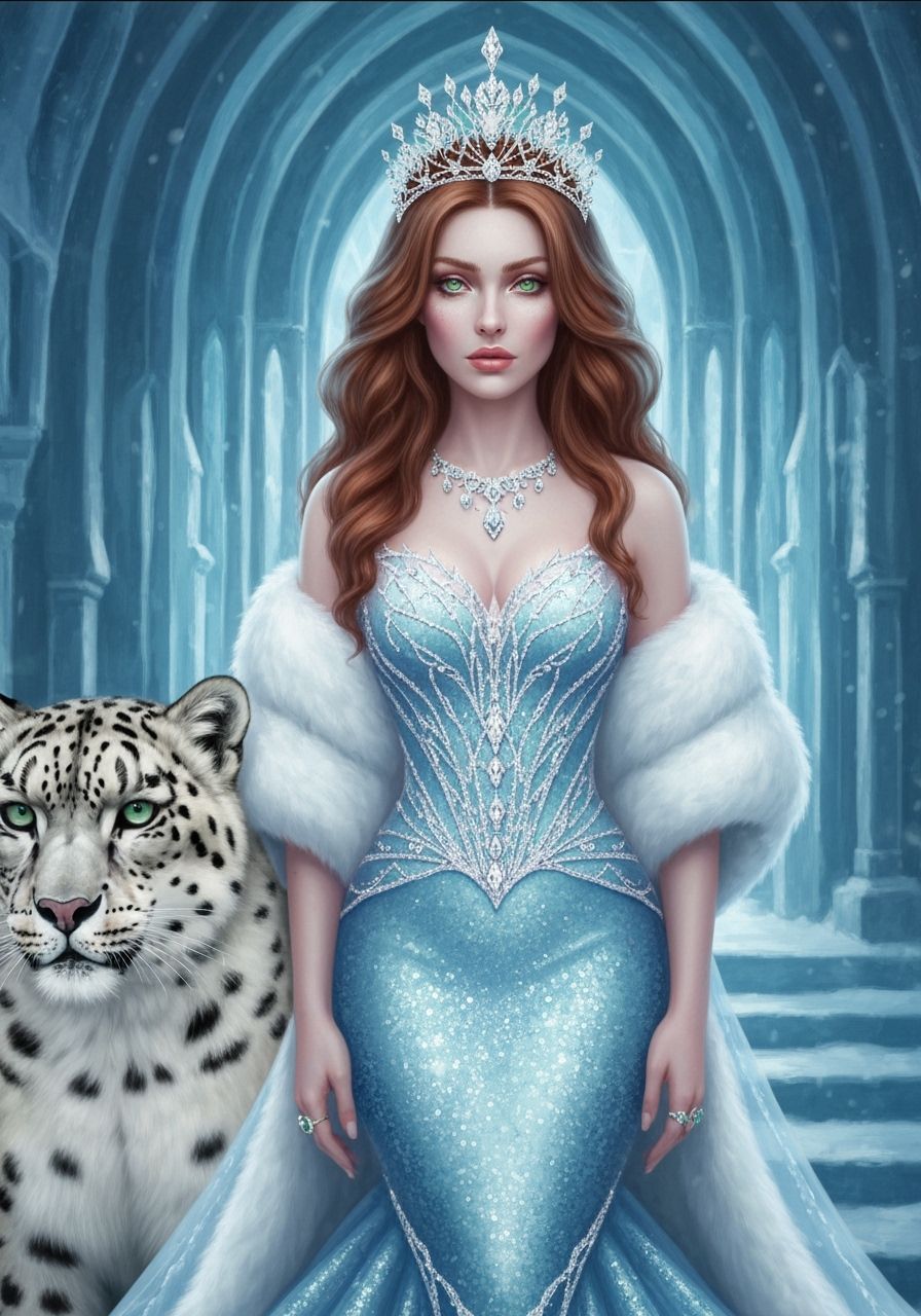 Ice Queen in Crystal Castle with Snow Leopard