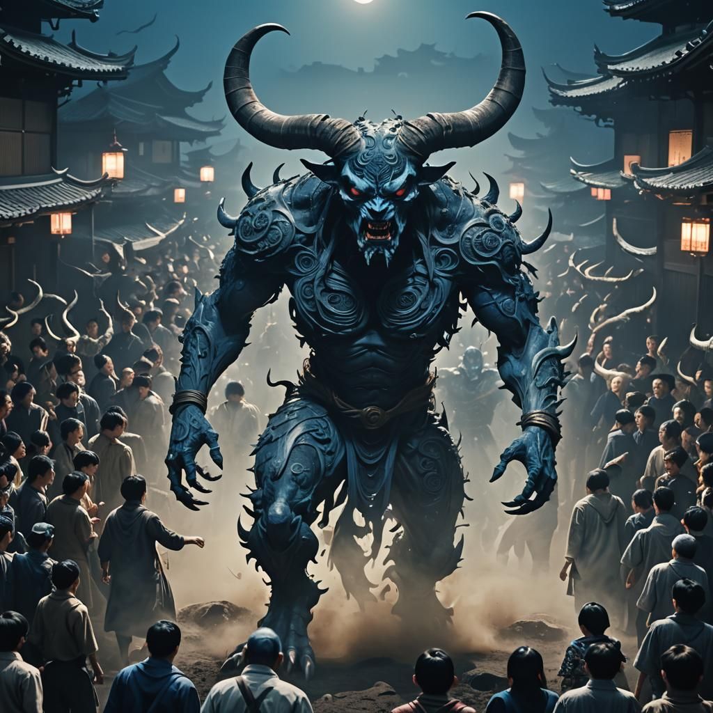 Colossal Horned Creature Emerges from Shadows: Cinematic Sti...