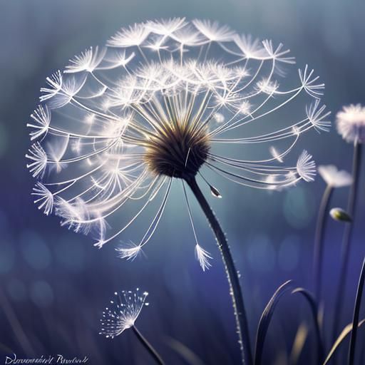 Dreamy Dandelion at Dawn with Dew Droplets