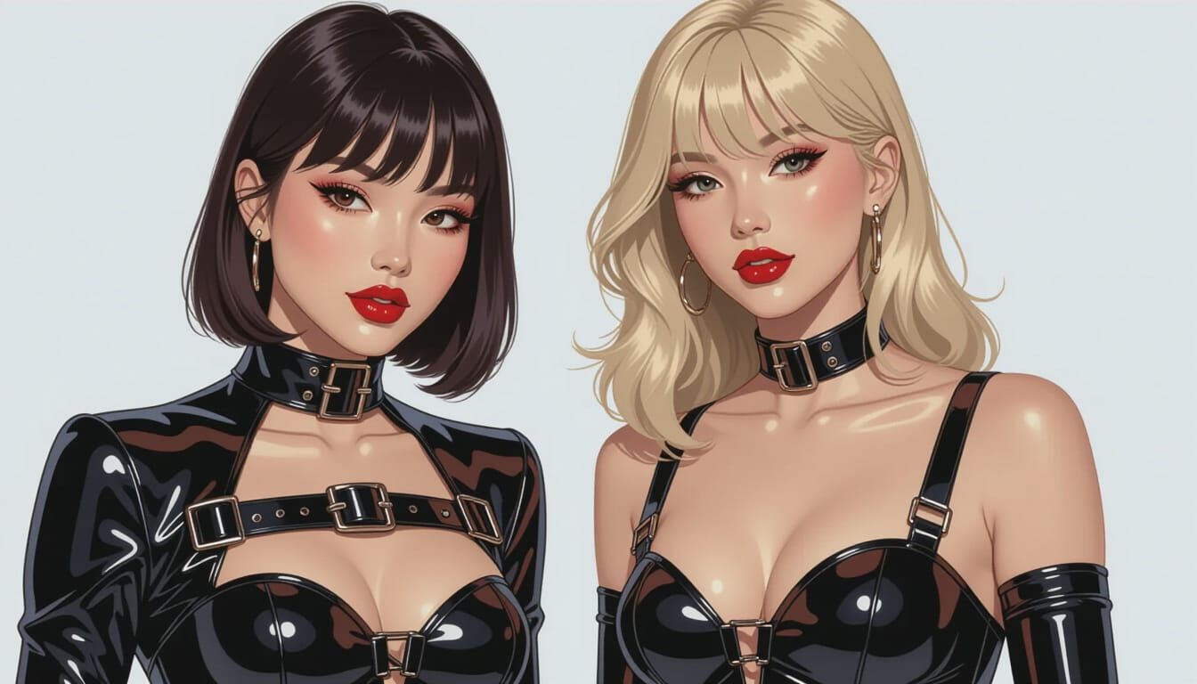 Two Women in PVC and 80s Fashion in Crowded Subway