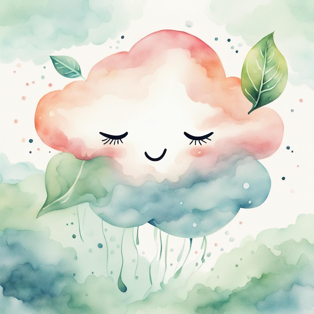 Gentle Whimsy: A Soft-Focus Watercolor Cloud with a Face Blo...