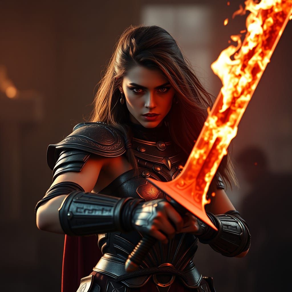Epic Fantasy Warrior Teela Wields Sword of Flame