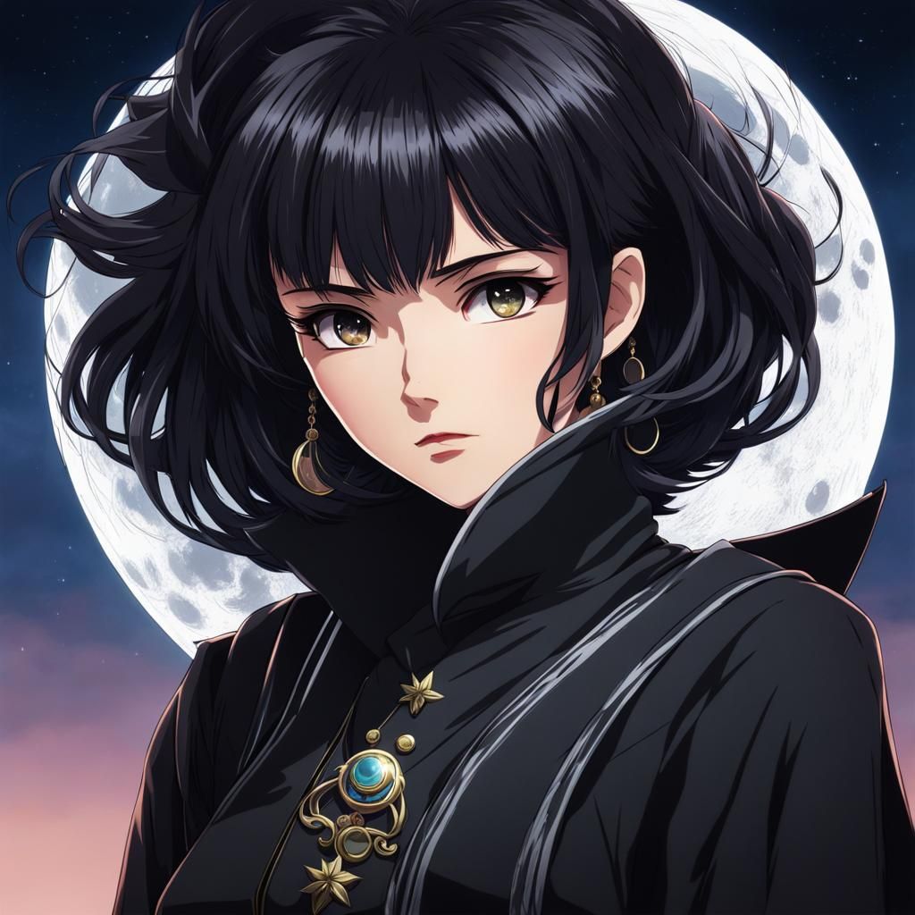 Anime Style Woman with Moon Hairpin