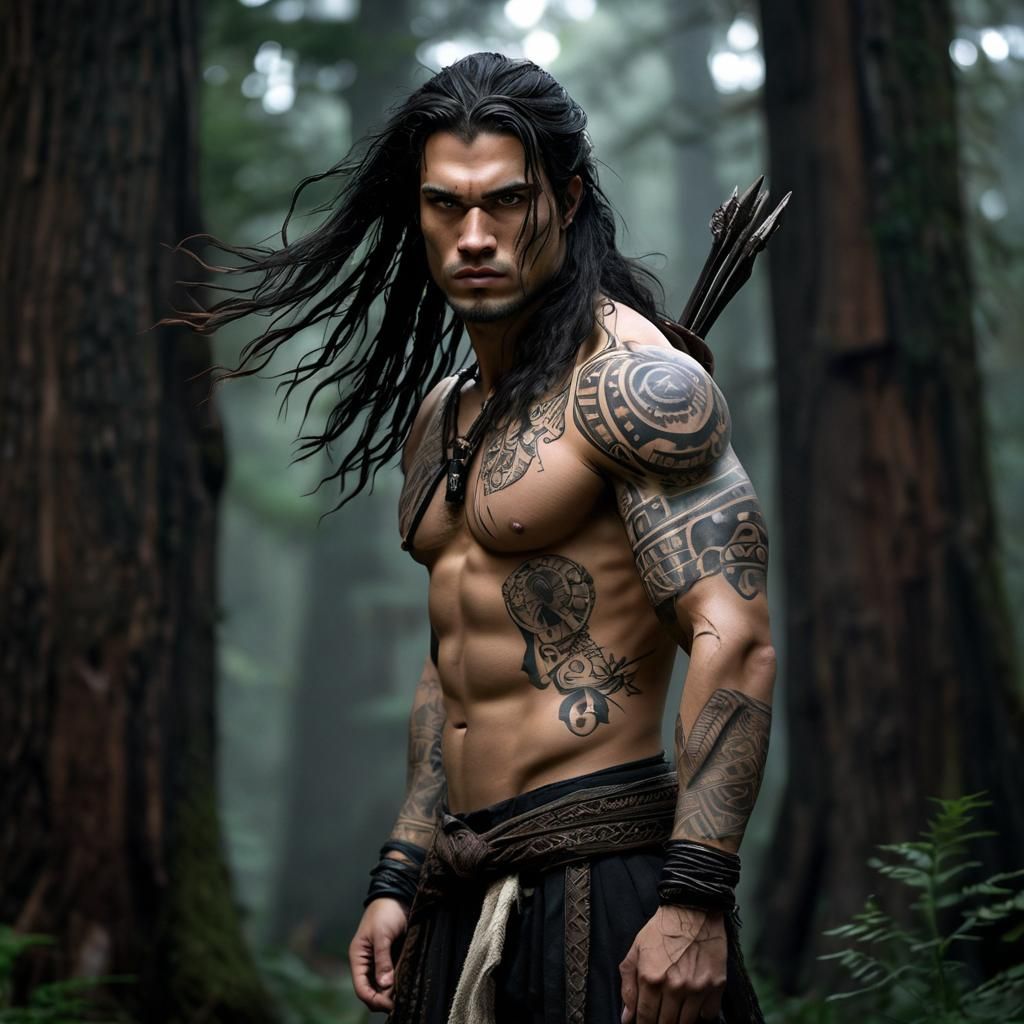 Muscular Barbarian in Redwood Forest: Digital Matte Painting
