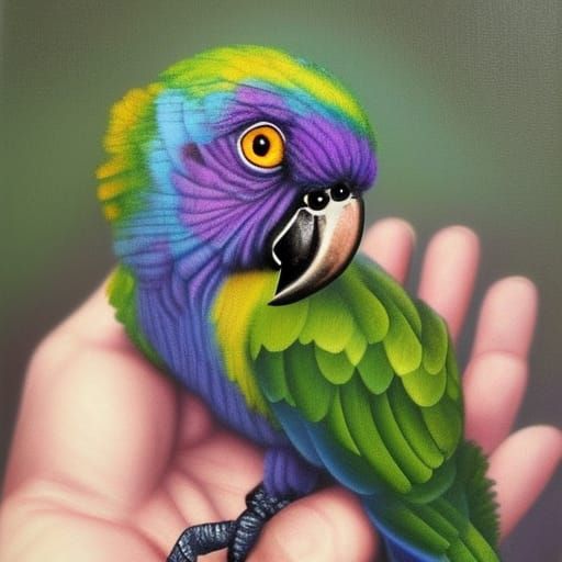 Cute Purple Parrot Babies on Apple Tree