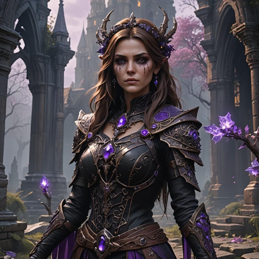 Female Necromancer in Black and Amethyst: Fantasy Art