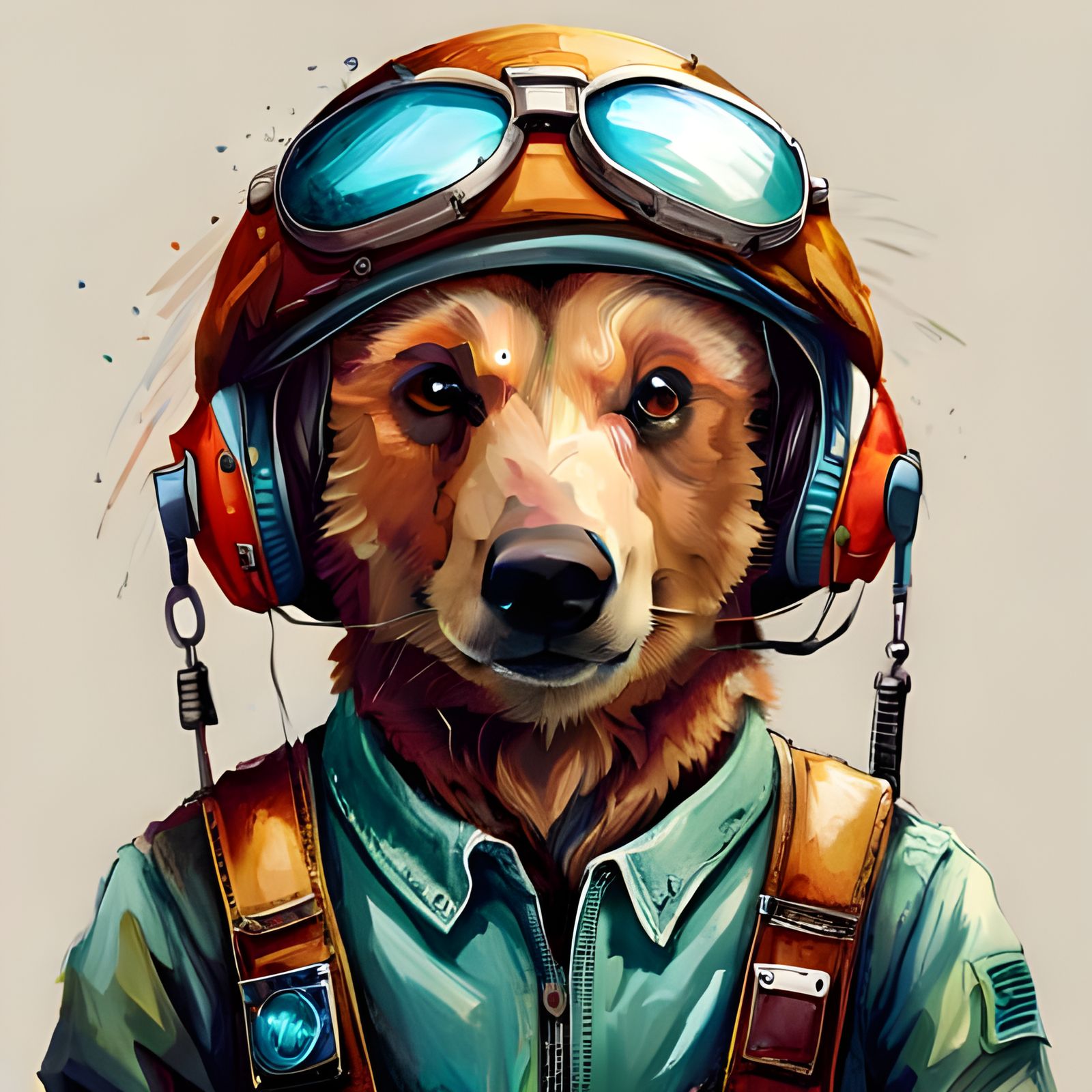 Adorable Bear Pilot Portrait in Fine Art Style