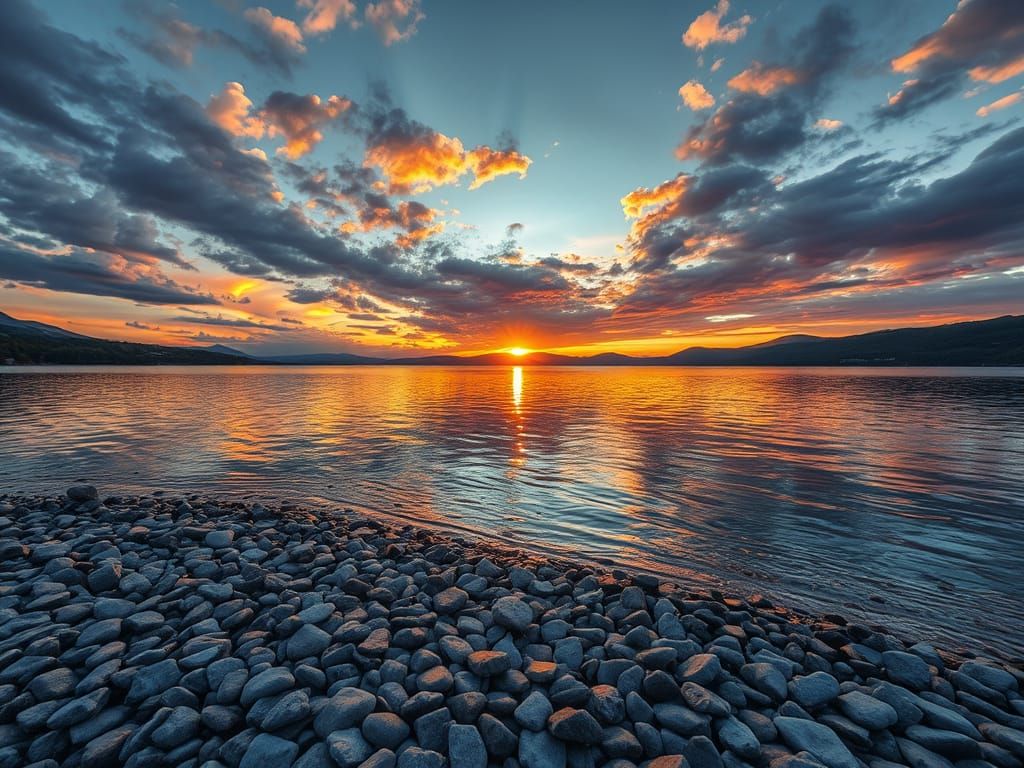 Vibrant Mountain Lake Mosaic at Sunset