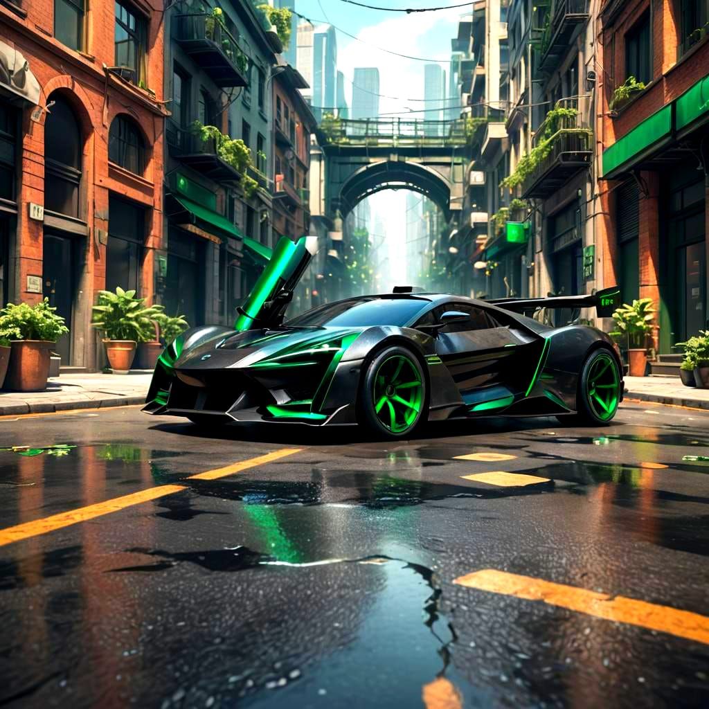 Futuristic Sports Car with Emerald Green Accents