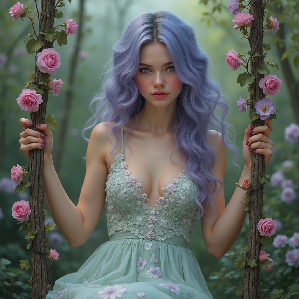 Art Nouveau Woman in Spring Garden