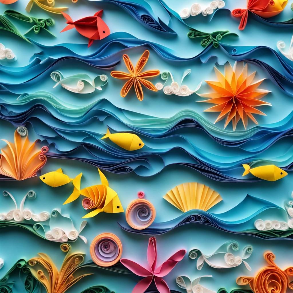 Paper Quilled Ocean Scene in Origami Style