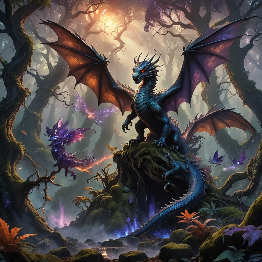 Dragon Emerges from Mystical Forest: Digital Matte Painting